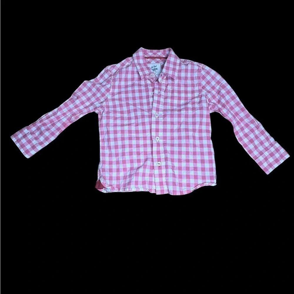 Mini Boden Boys pink Check Plaid Button Up Size 2-3 Years k238